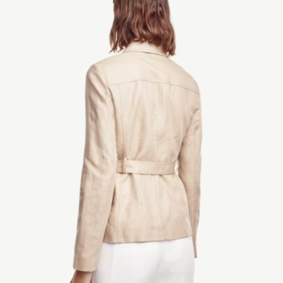 NWT Ann Taylor Lined Safari Jacket Beige Linen - Picture 2 of 6